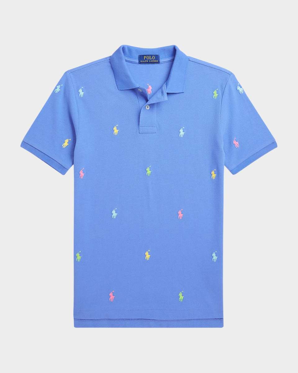 Boy's Multicolor Embroidered Pony Polo Shirt, Size S-X